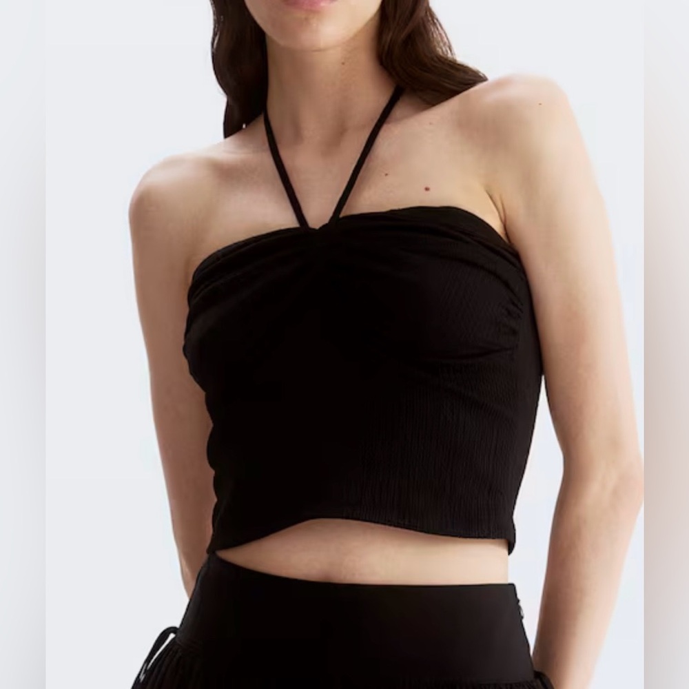 Stitch and Feather Black Halter Top Small